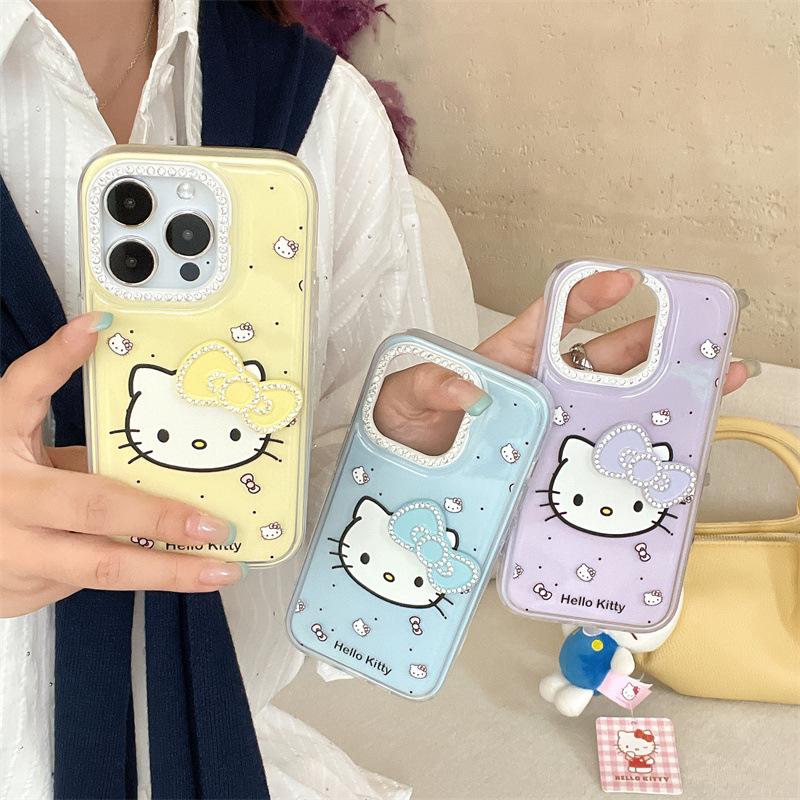 Cartoon Flash Diamond Bow KT Cat iPhone14/13 for 11 Apple 16/15PROMAX Mobile Phone Case 12 Sets