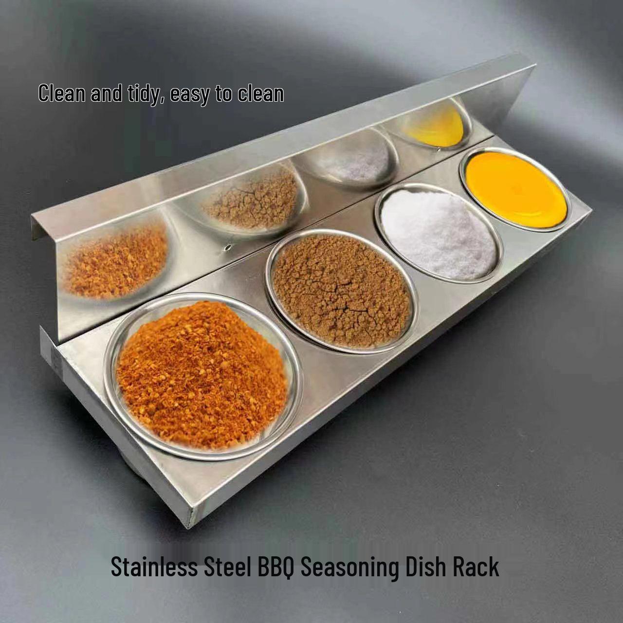 Stainless Steel Mobile BBQ Grill Rack with Table and Storage 2-Slot Seasoning Rack without Basins