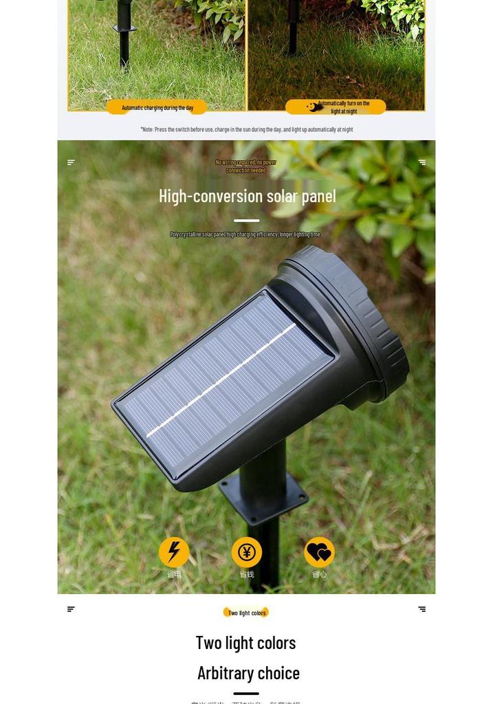 Solar Rainproof Lawn & Garden Spotlight: Outdoor Courtyard Decoration and Landscape Lighting.