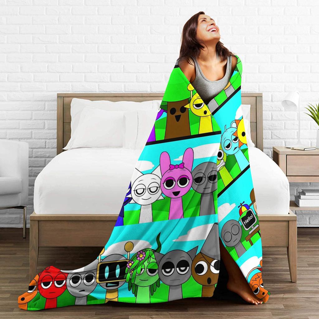 Coperte Gioco Personaggi Sprunki Morbida Divertente Calda Coperta da Lavoro per Casa Ristorante Primavera Autunno,