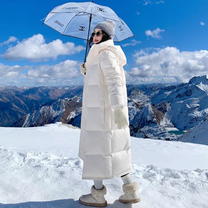 Women's Long Over-the-Knee Down Jacket - 2025 Winter Korean Style, Loose Fit, Thick White Duck Down, Mid-Length Coat for Couples