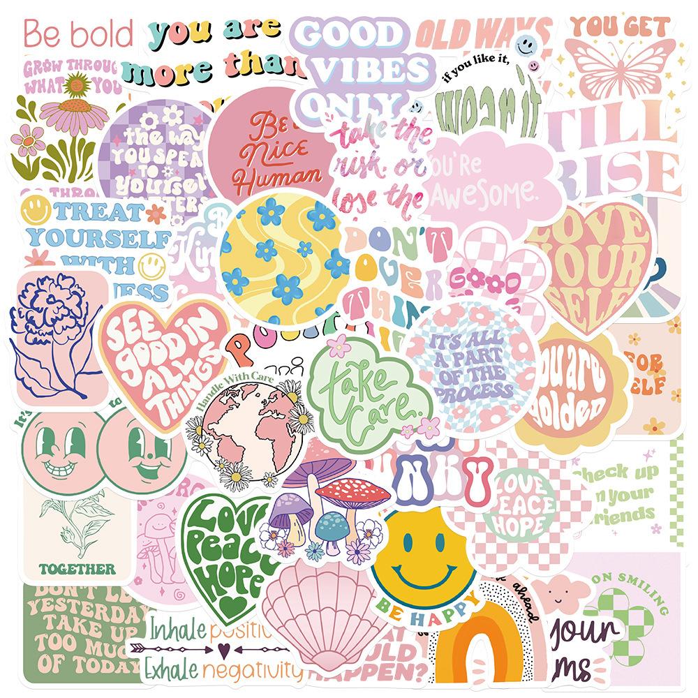 

50pcs Cartoon Pink Inspirational Statement DIY Graffiti Sticker Decoration Luggage Notebook Guitar Cup Journal Stickers