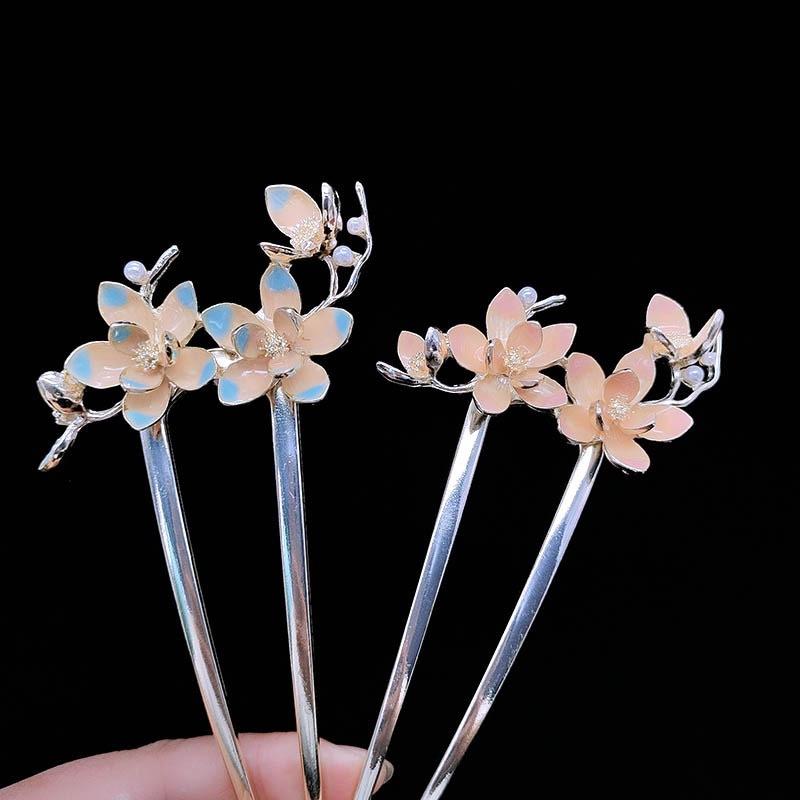Ancient Peach Blossom U-shaped Hairpin New Chinese Hairpin Gentle Hairpin Advanced Sense Disc Hair Accessories Headgear Hairpin