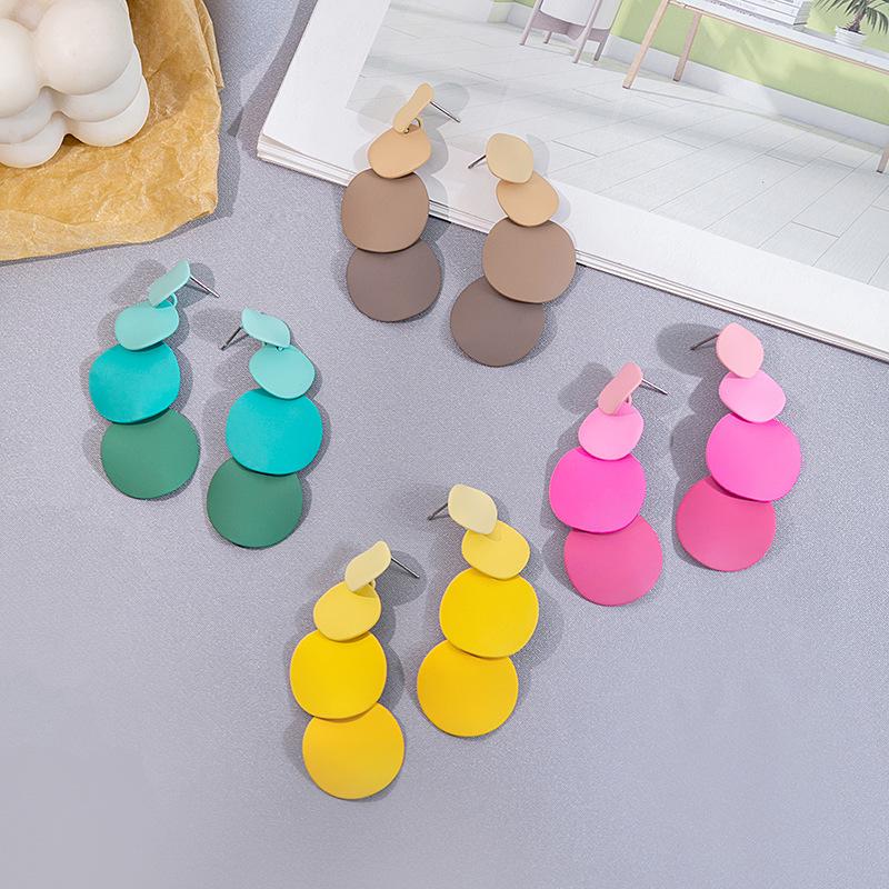 Korean Geometric Macaron Color Round Tassel Earrings for Women