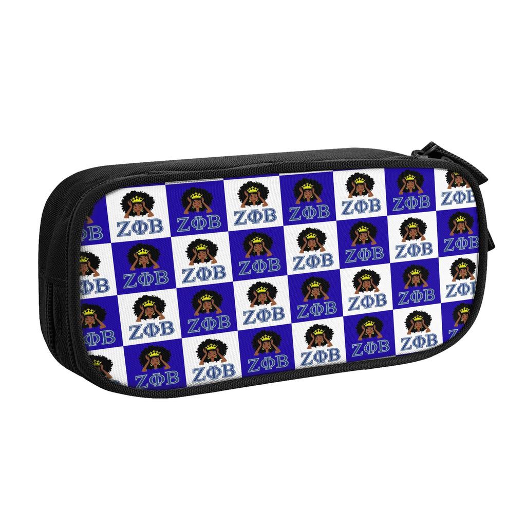 Zeta Phi Beta Sorority Kawaii Pencil Case Boys Girls Large Capacity Checkered Plaid Pencil Bag School Accessories