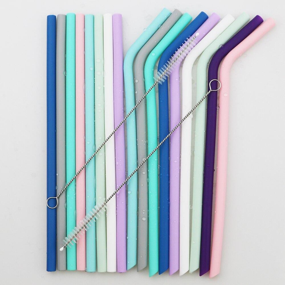 Farge Silikon Reise sugerørsett Gjenbrukbart fleksibelt sammenleggbart sugerør med rensebørstepose