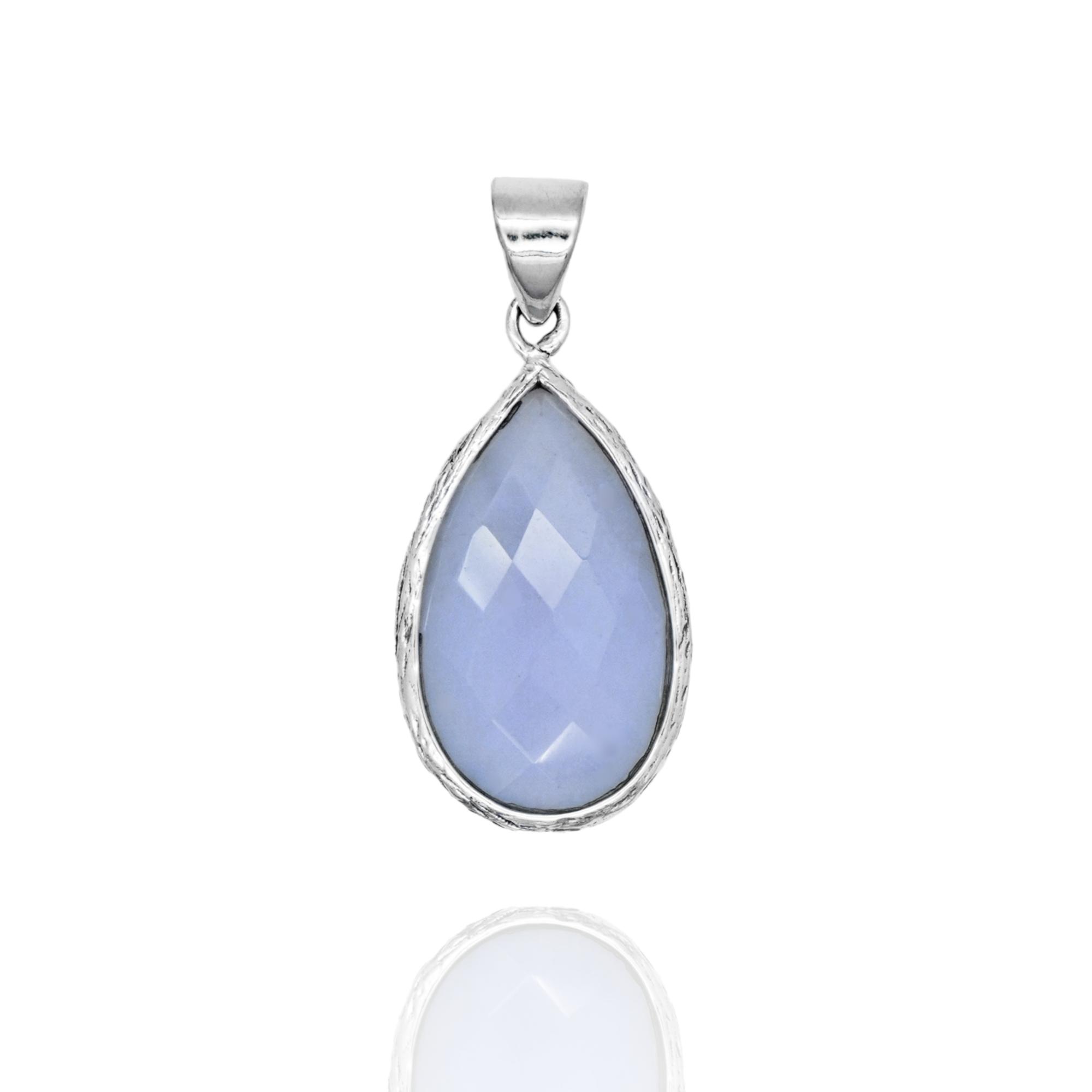 

Aqua chalcedony handmade pendant, 92.5% silver pear pendant for her синій