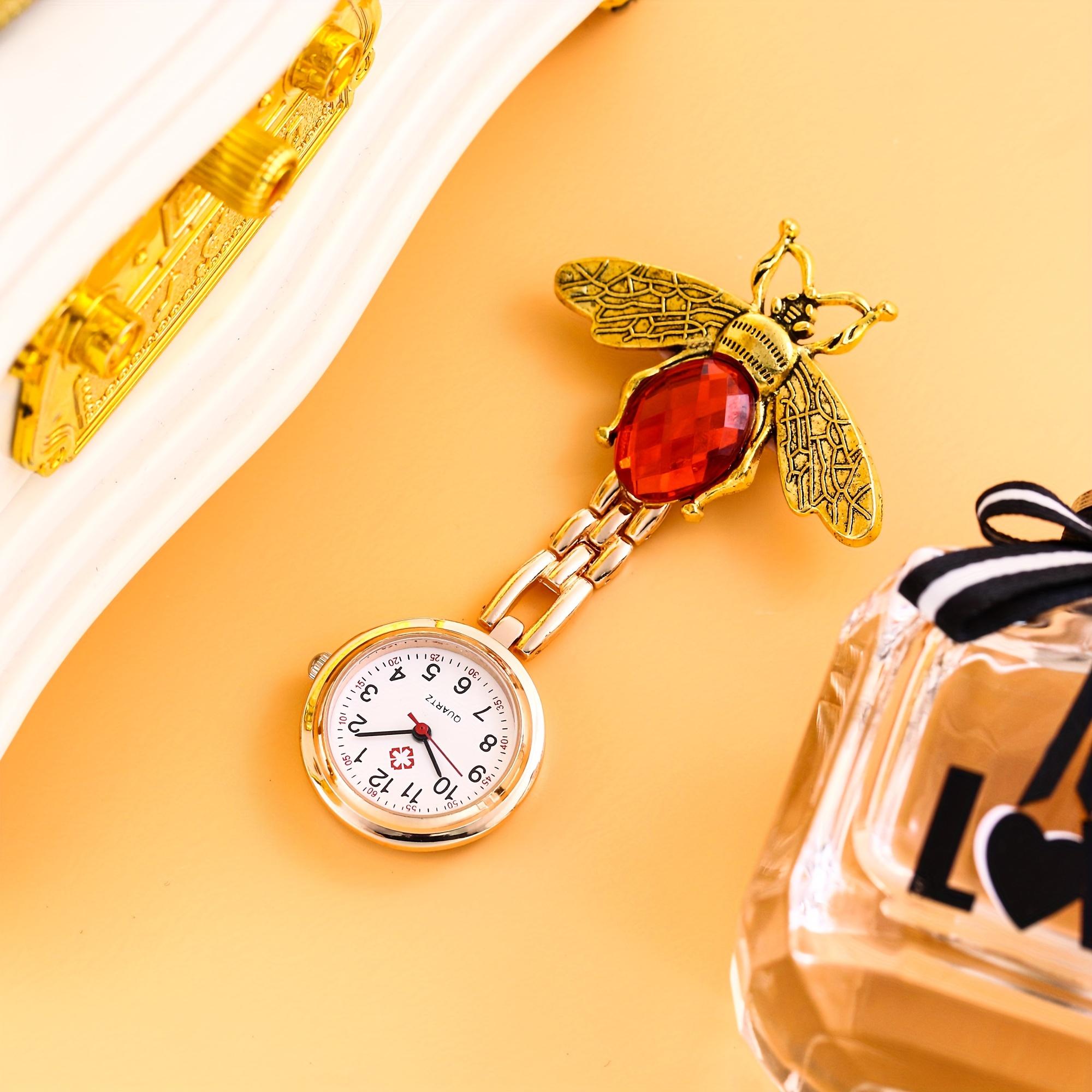 Cartoon Bee Hanging Watch Nurse Hanging Watch Butterfly Pocket Watch Portable Male and Female Student Chest Watch Pin Table красный