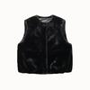 Women's Faux Leather Round-Neck Loose-Fit Relaxed-Fit Vest for Daily Wear