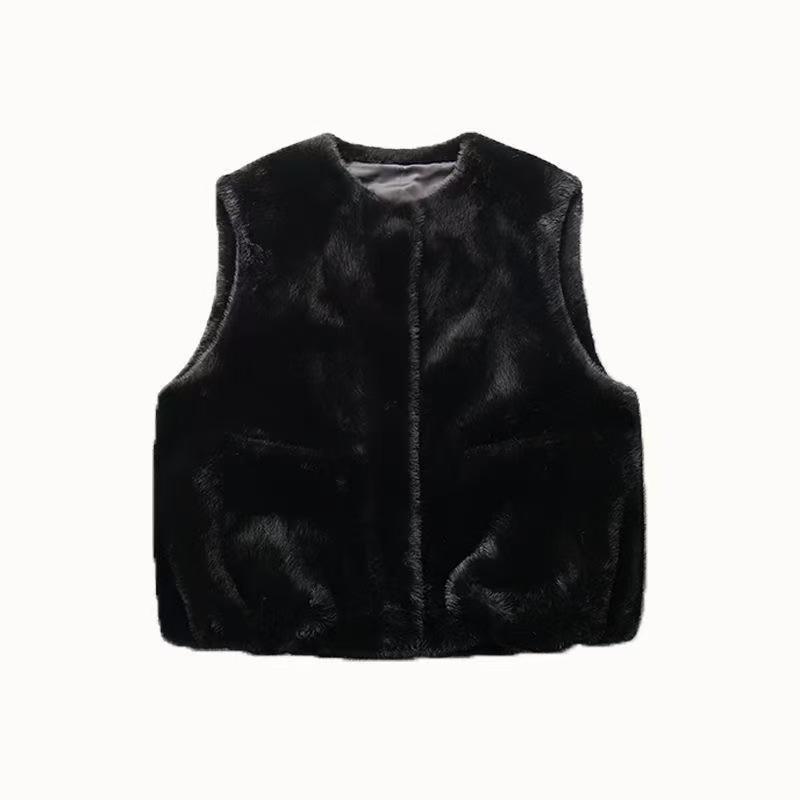 Women's Faux Leather Round-Neck Loose-Fit Relaxed-Fit Vest for Daily Wear