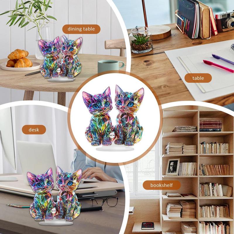 Statuetta di Gatto Colorata Ornamenti Miniatura di Gatto Colorato Sculture di Gatto Acrilico 2D Decorazione per la Casa Scultura di Animale a Colori Per Gatto