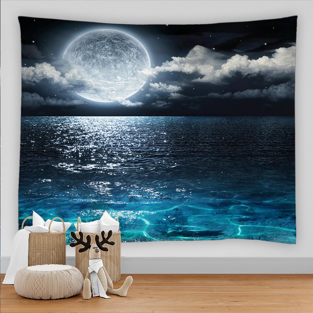 Universe Galaxy Beautiful Earth Moon Under Night Sky Printed Tapestry Wall Hanging Decoration Cloth Bohemian Hippie Tapestries