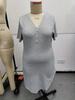 Plus Size Solid Color V-Neck Button Summer Dress for Europe & America
