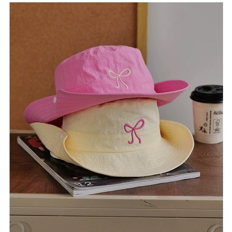 Embroidered Bow Summer Bucket Hat Quick Dry Breathable Cap Unisex Sun Hat for Camping Hiking Outdoor Adventure