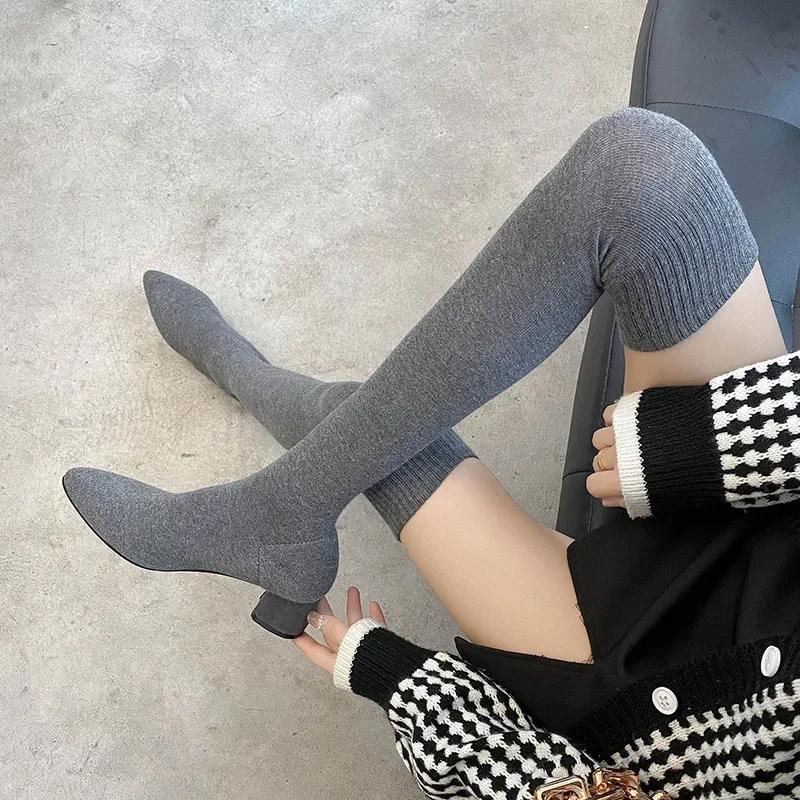 Fashion Thigh High Boots Stretch Fabric Sock Boots Women Pointed Toe High Heels Shoes 2026 Autumn Winter Sexy Over The Knee Boot
