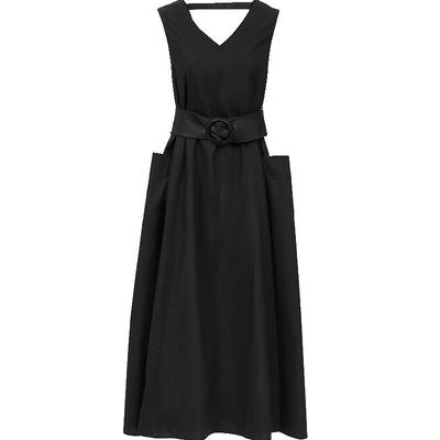 2025 Spring Loose Large Pocket V-Neck Long Vest Dress