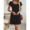 QICED Fashion Summer Spring Solid Color Print Short Sleeve O-Neck Casual Dresses