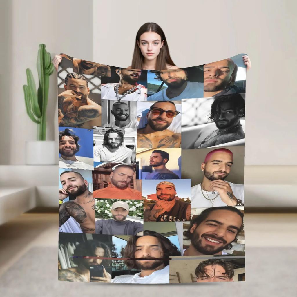 Maluma Colombian Singer Photo Collage Blankets Camping Flannel Throw Blanket For Bedroom Soft Warm Custom Quality Bedspread Gift