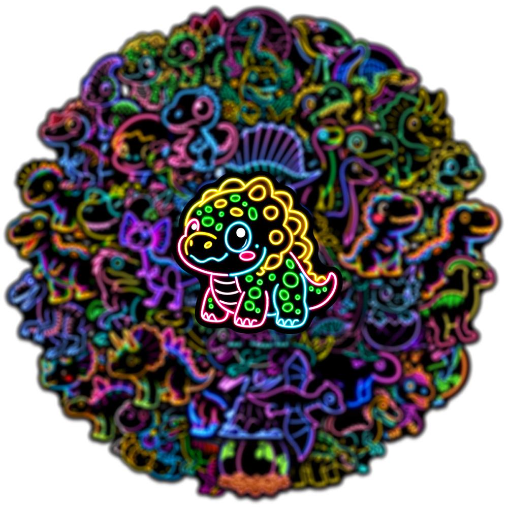 10/30/50pcs Neon Style Dinosaur Graffiti Stickers Kawaii Animal Decals DIY Skateboard Helmet Bicycle Cute Cartoon Sticker