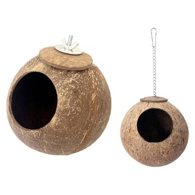 Natural Coconut Shell Bird House Shelter Place Rest Huts Nest With Soft Lining For Small Birds Parakeets And Lovebirds