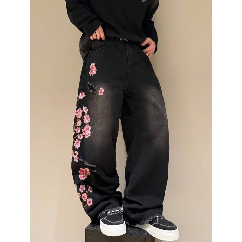 Streetwear Gothic Style Embroidered Cherry Blossom