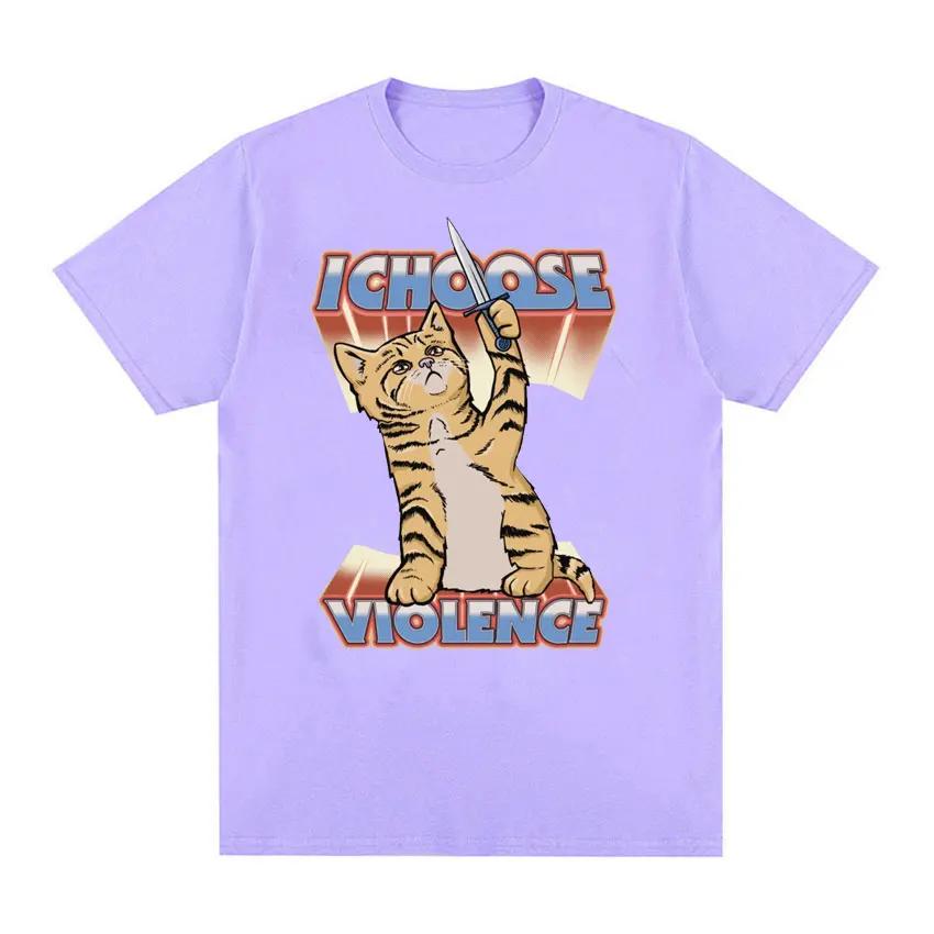 Funny I Choose Violence Vintage Cat Meme T-shirts Women's Men Fashion Trend Y2k T-shirt Casual Cotton Short Sleeve T Shirts Tops