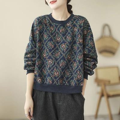 Pull en velours de coton pour femmes, impression d'automne et d'hiver, col mi-haut, casque décontracté, ample, polyvalent, manches longues, hauts épais pour femmes