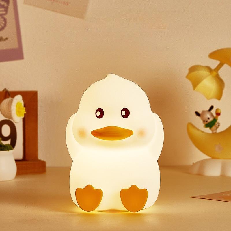1pc Cute Duck Silicone Night Light with Timer and Dimmable Mode, USB Rechargeable, LED Seven-Color Silicone Night Light