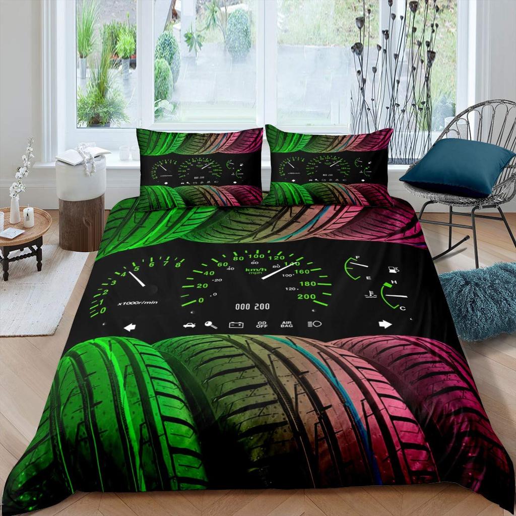 Race Car King Queen Duvet Cover Cool Speed Racing Bedding Set Teens Men Black Sport Car Quilt Cover Polyester Comforter Cover