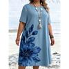 Plus Size Women Summer Midi Dress O Neck Short Sleeve 3D Floral Print Loose Casual Beach Holiday A-line Dresses