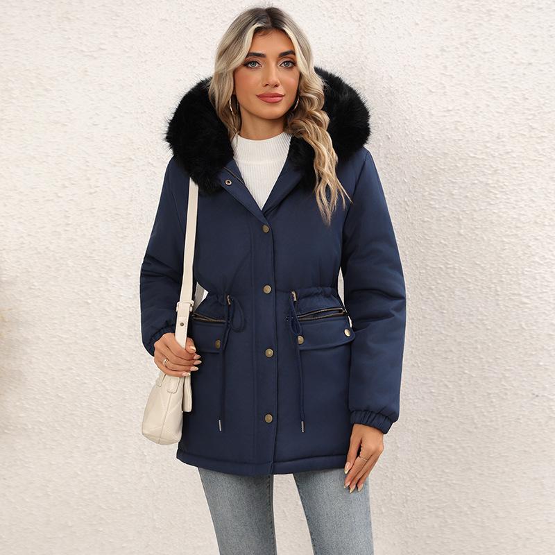 Women's Mid-Length Winter Parka: Loose Korean Style Cotton Coat, Fur-Lined and Velvet-Thickened.