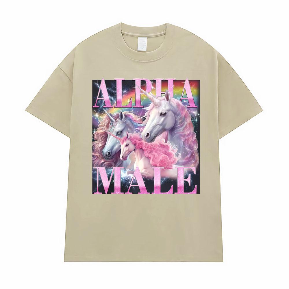 Alpha Male Rainbow Unicorn Funny Printed TShirt Men Women Oversized High Quality Classic T-Shirt Vintage Cotton Comfort T Shirts