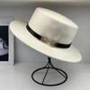 European Style French Small Leather Buckle Australian Wool Top Hat Women's Men's Flat Top Hat Autumn and Winter Retro Wide Brim Hat Tide