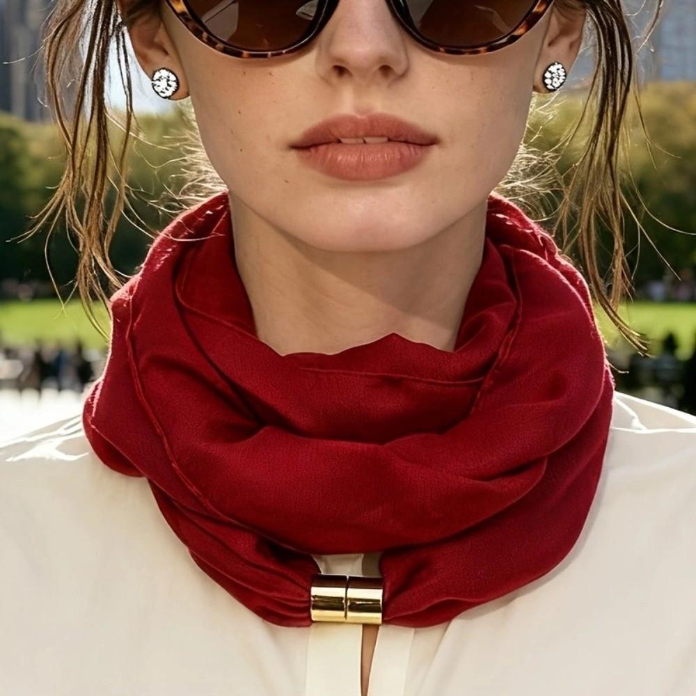 Magnet Clasp Neck Scarf French Style Silk Scarf Elegant Magnetic Buckle Scarf Spring