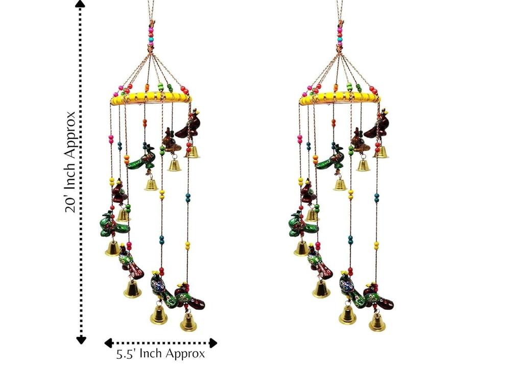 Colored Bell Wind Chime, Door/Wall Hanging Decorative Showpiece/Wall Hanging/Home Décor/Corporate Gift (Pack of 2, Peacock)