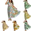 Frauen Casual Lose Bohemian Blumenkleid Kurzarm Lange Maxi Sommer Strand Swing Kleid