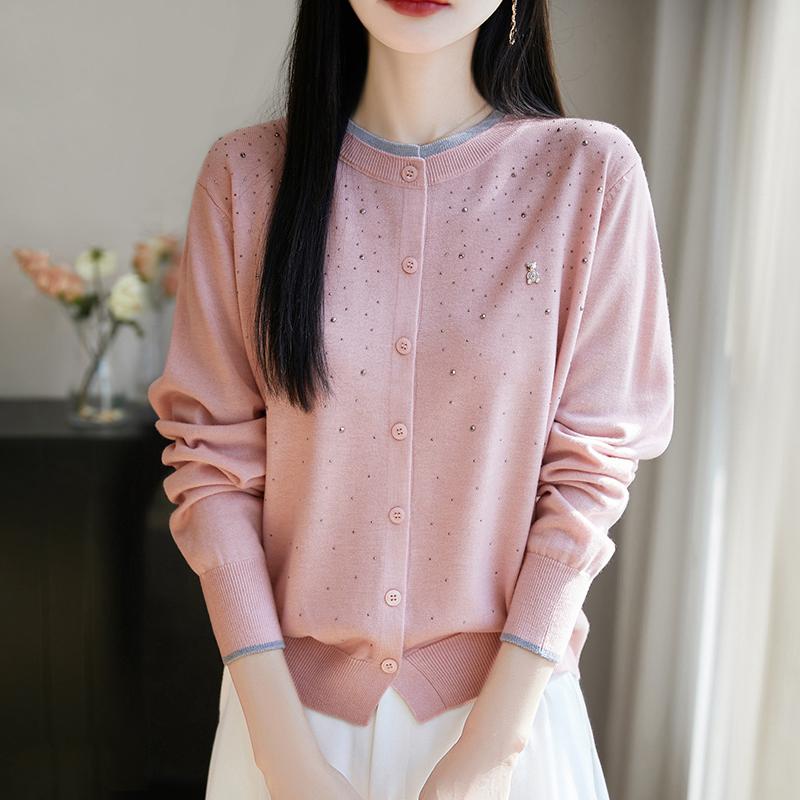 Women's Lightweight 50% Wool 50% Mulberry Silk Cardigan - 4-Season Versatile Knitwear for All-Year Comfort & Style