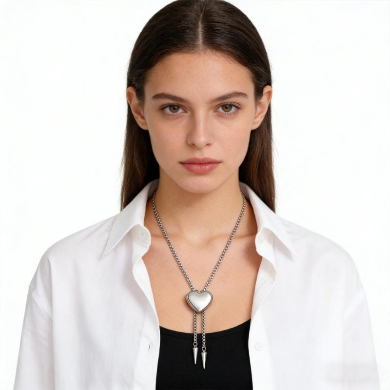 Versatile Stainless Steel Necklace With Heart Shaped Sliding Pendant For Formal And Casual Event Comfortable Design