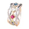European and American Style, Multi-colored, Hollowed-out Ring with Cubic Zirconia Retro Palace-style Ring Featuring Gold and Silver Accents and a