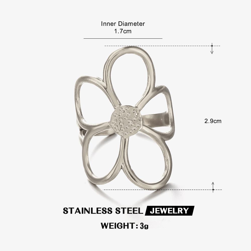 Stainless Steel Hollow Flower Rings for Women Retro Creative Light Luxury Open Ring 18K Plated Anti Allergic Rust Proof Jewelry