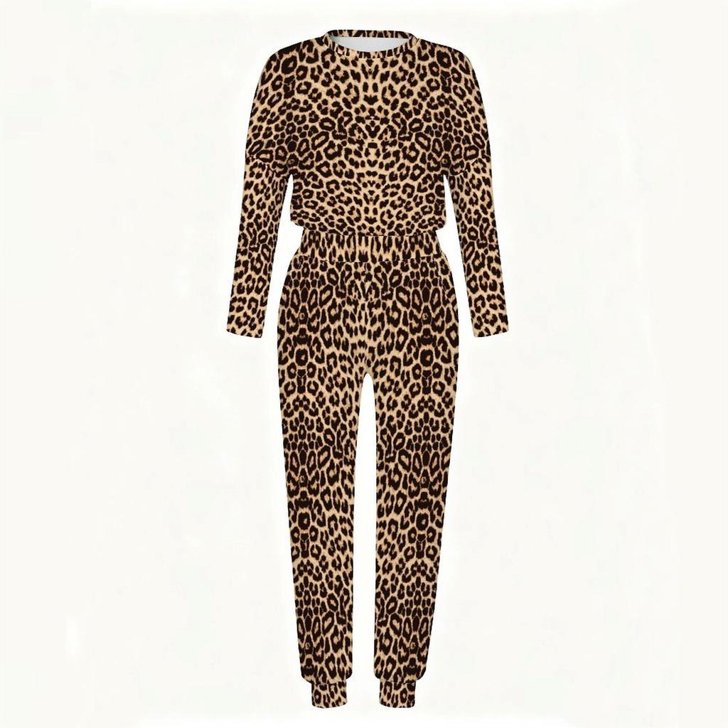 Female Crew Neck Long Sleeve Tunic And High Waist Straight Pants Two Piece Daily Casual Loungewear