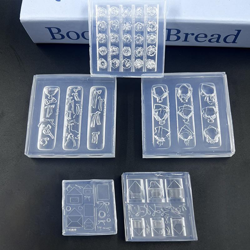 1 Stück Silikon Schleife Nagelkunstform Rosenblüten-Strauß-Stil Hochtransparent 3D-Nageldekorationen Nagelanhänger DIY Maniküreform