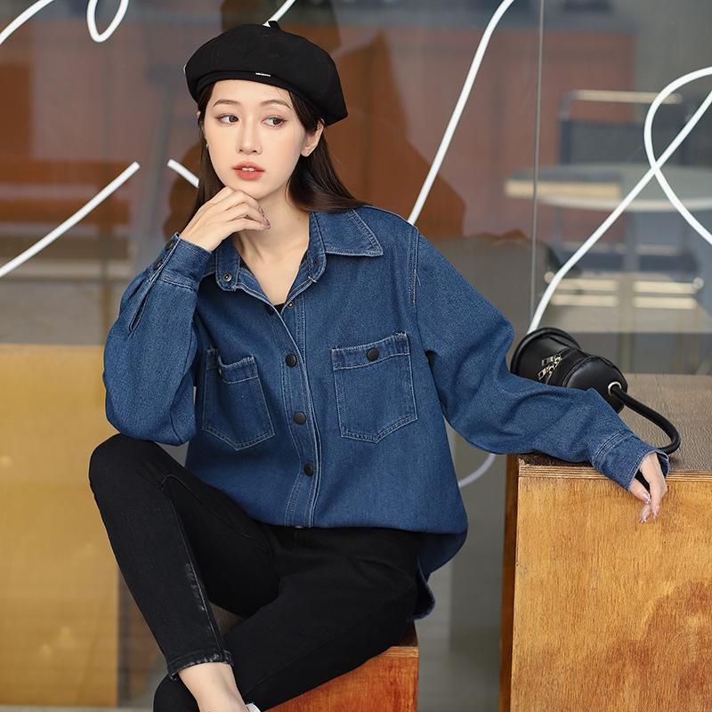 Women's Plus Velvet Denim Shirt - Casual Autumn & Winter Outerwear