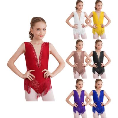 Enfants filles patinage artistique body Ballet gymnastique danse latine Performance Dancewear brillant strass gland justaucorps
