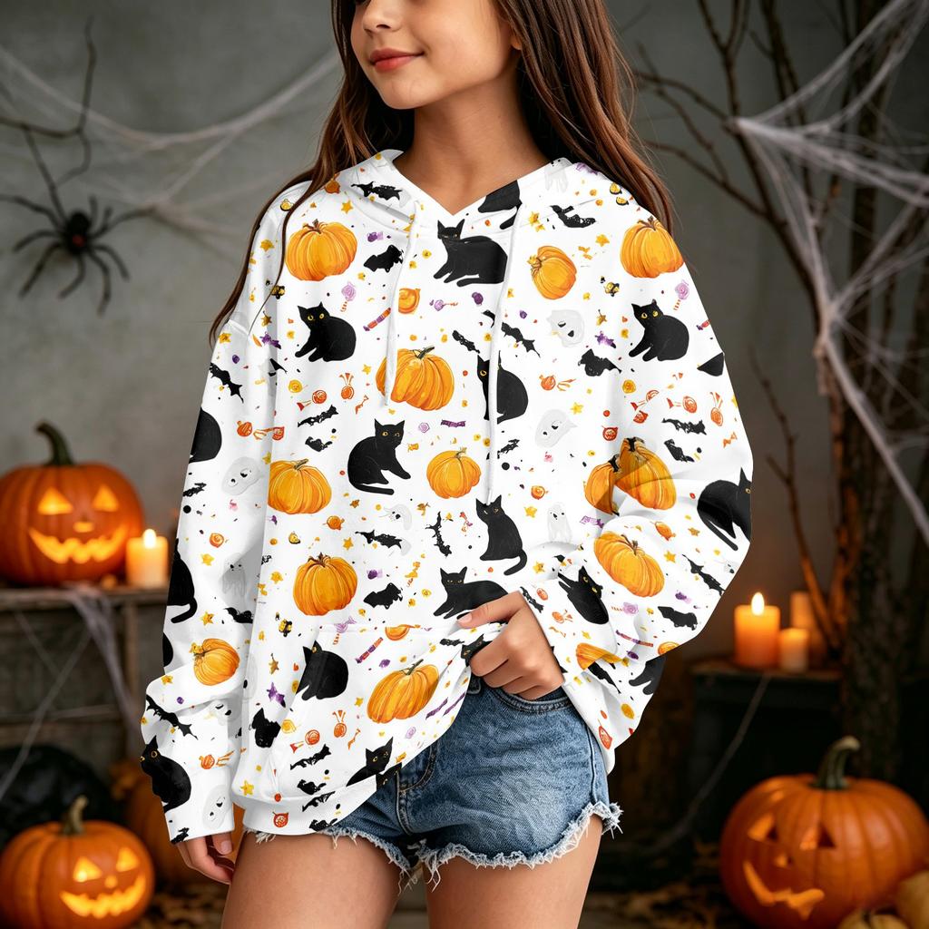 Kids Halloween Print Hoodie Pullover Sweatshirt for Boys Girls Casual Wear