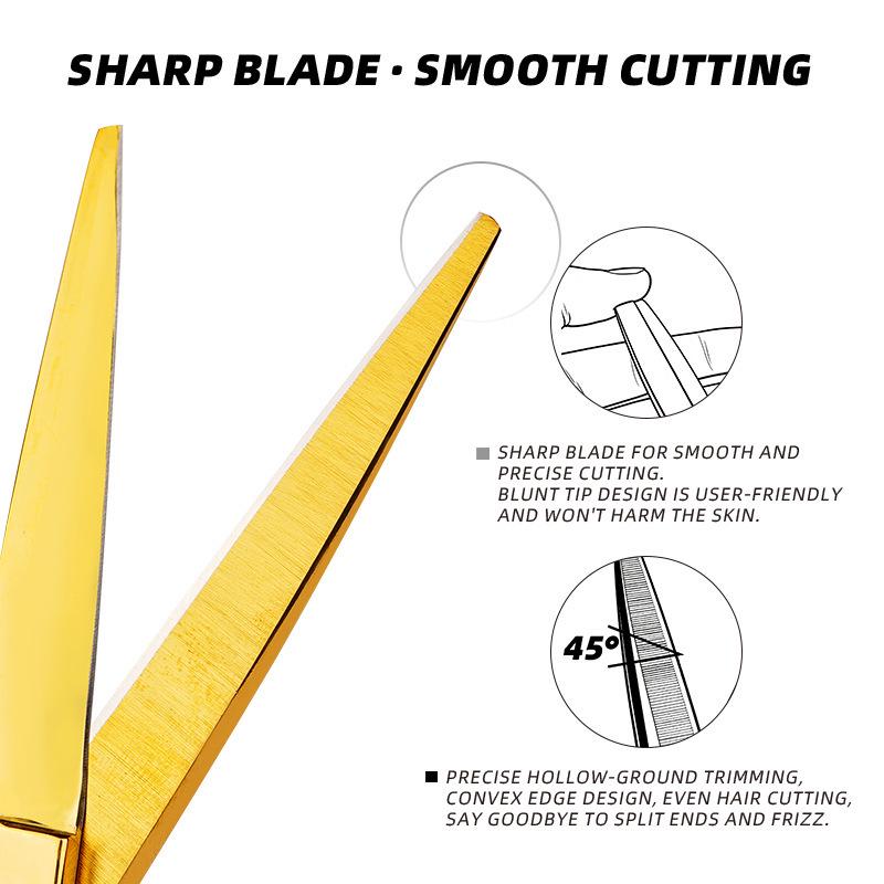 Stainless Steel Gold Hand-Shaped Hairdressing Scissors for Cutting and Thinning Hair