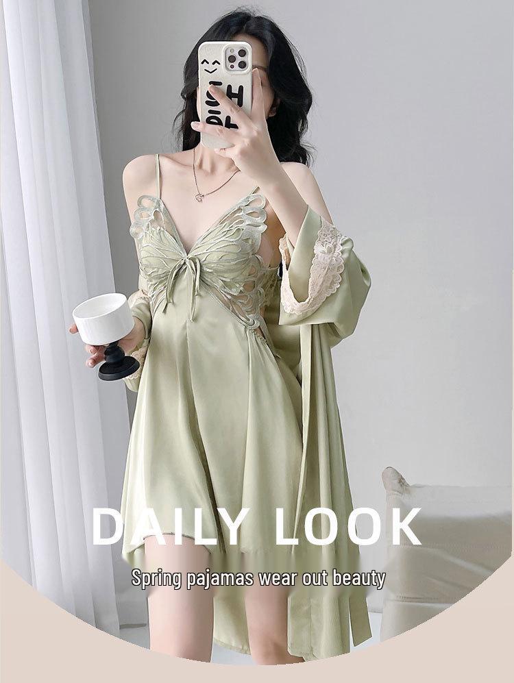 2025 Damen Eis Seide Schleife Rückenfrei Pyjama Set: High-End, Ausgeschnitten, Stil reines Verlangen, Premium Dünne Zweiteilige Homewear