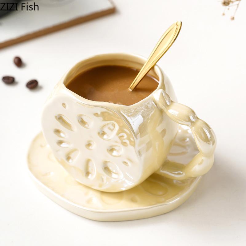 Caneca em Forma de Raiz de Lótus Caneca de Cerâmica Criativa Caneca Moderna para Chá da Tarde Latte Café Copo de Água para Escritório Utensílios para Bebidas Domésticos