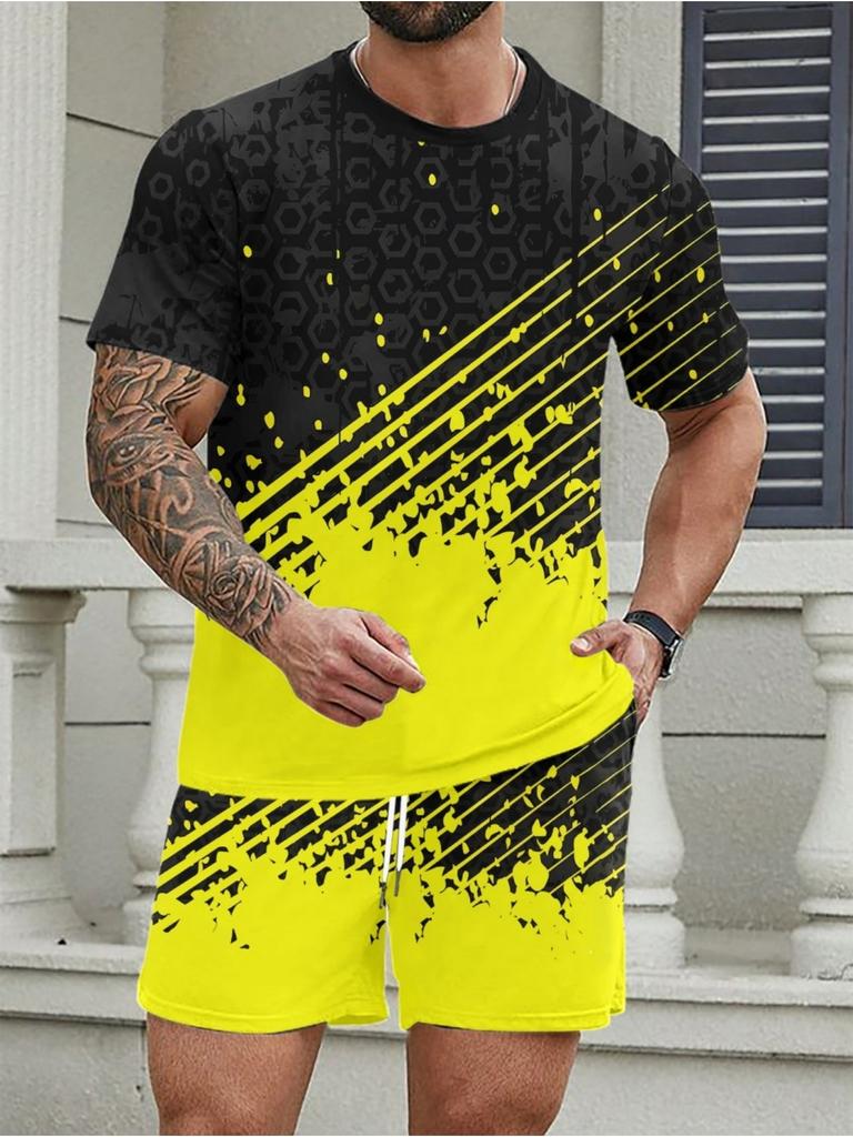 New Summer Casual Men's T-Shirt and Shorts Sets Sports Men's Tops and Shorts Streetwear Loose Men Summer Clothes