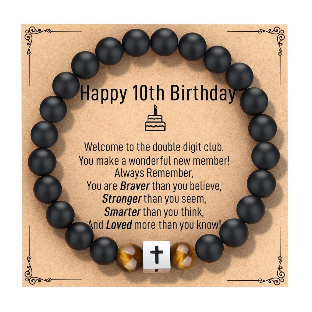 Black Matte Stone & Tiger Eye Square Cross Pendant Bracelet